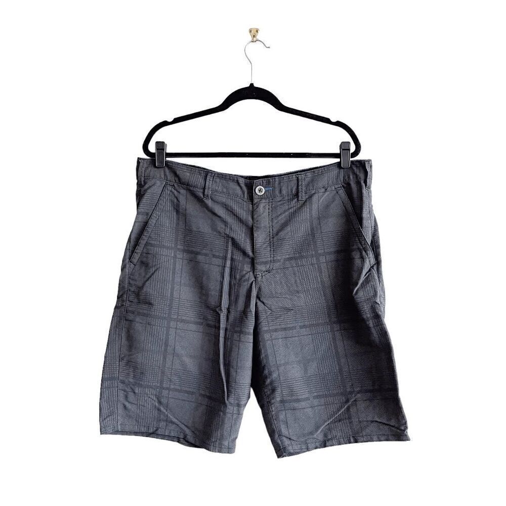Tony Hawk Mens Shorts Next Level Stretch Plaid Flat Front Casual Gray Size 38